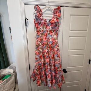 Floral Ruffle Sleeve Maxi Dress - Size Medium